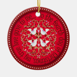 Fyra kallande fåglar julgransprydnad keramik