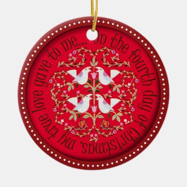 Fyra kallande fåglar julgransprydnad keramik (Framsidan)