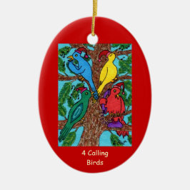 Fyra kallande fåglar julgransprydnad keramik