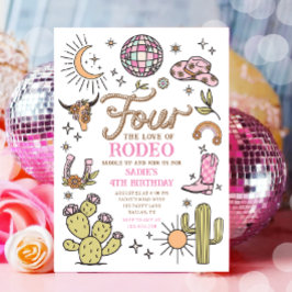 Fyra Kärlek vid Rodeo Disco Cowgirl Birthday Inbjudningar