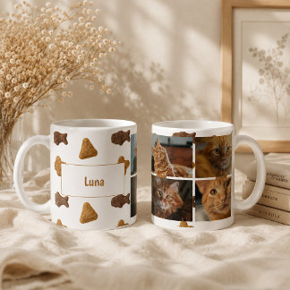 Fyra kattbilder med namn kaffemugg