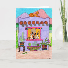 Fyra katter på en Lila i Adobe House Kort