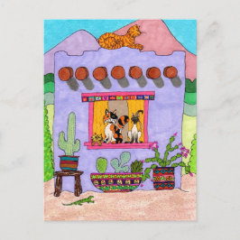 Fyra katter på en Lila i Adobe House Vykort
