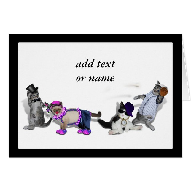 Fyra kattungar vid uppspelning hälsningskort (Framsidan Horizontal)