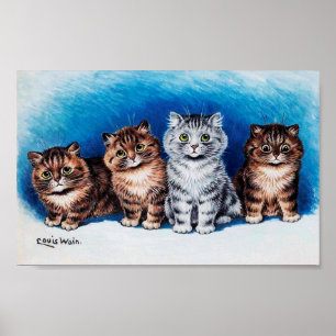 Fyra kittens, Louis Wain Poster