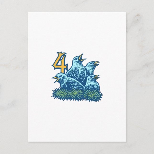 Fyra kolfåglar vykort (Framsida)