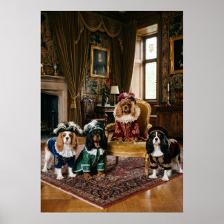 Fyra kungliga Cavalier Spaniels i statlig herrgård Poster