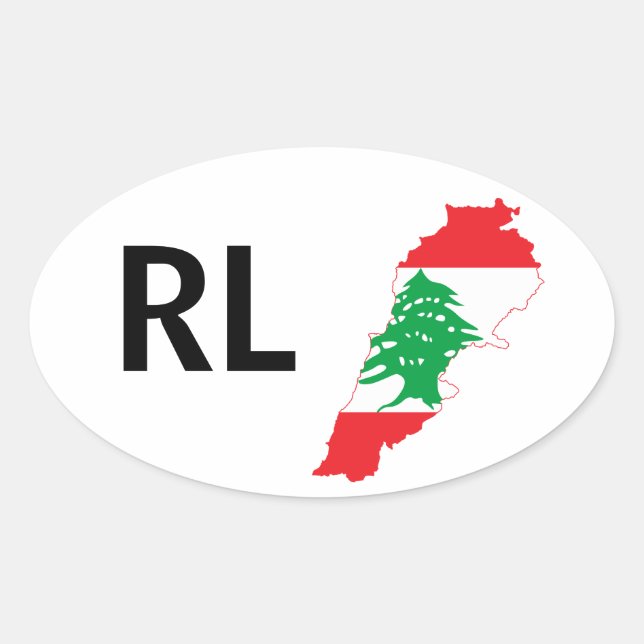 FYRA Libanon Flagga Karta Ovalt Klistermärke (Framsida)