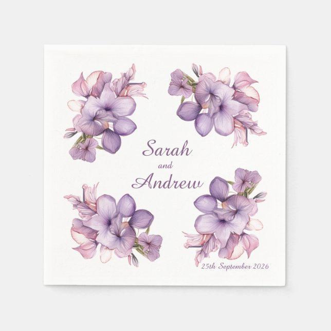 Fyra Lilah Flower: Personlig Bröllop Napkins Pappersservett (Framsidan)