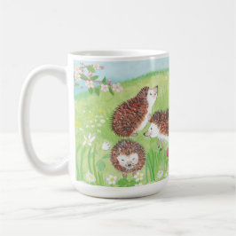 Fyra lille Hedgehogs i Blommar Meadow Kaffemugg