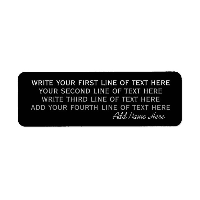 fyra linjer redigerbar text på enkel vanlig svart returadress etikett (Framsidan)