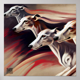 Fyra löpande Greyhounds Poster