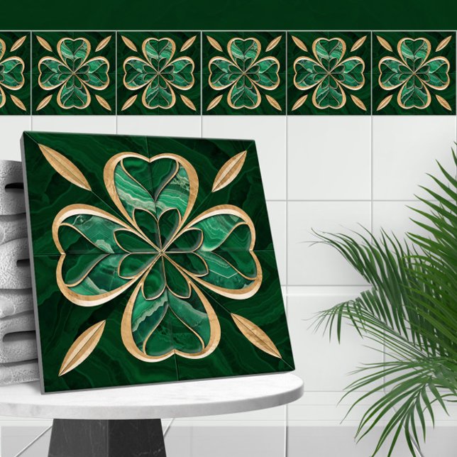 Fyra löv-klöver - Grönt Marble och Guld Kakelplatta (Skapare uppladdad)