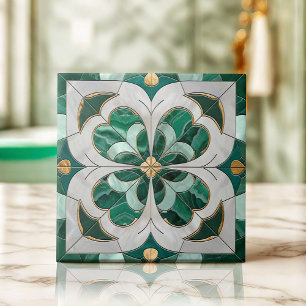Fyra löv-klöver - Grönt Marble och Pearl Kakelplatta