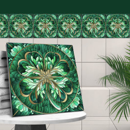 Fyra löv-klöver - grönt marmor och guld kakelplatta