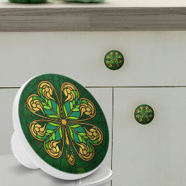 Fyra löv-klöver - Grönt och Guld-Mosaik Knopp