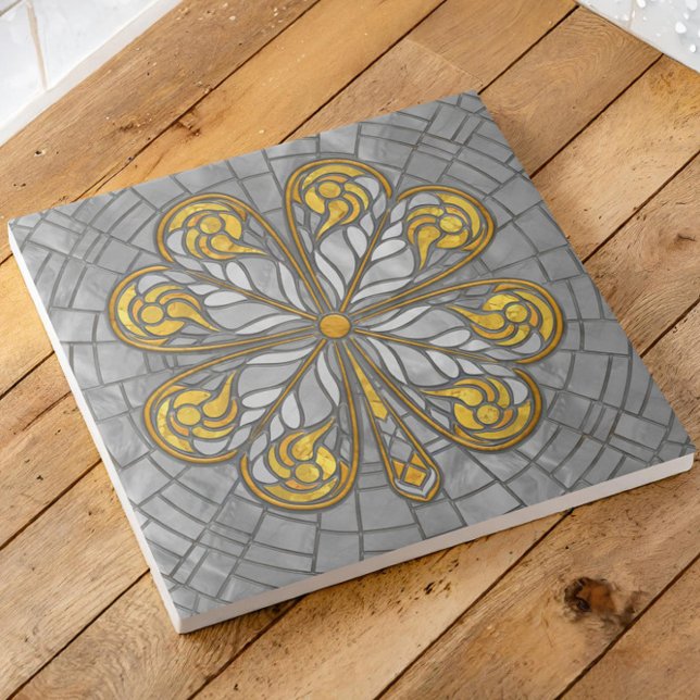 Fyra löv-klöver-Guld och Pearl-Mosaic Kakelplatta (Skapare uppladdad)