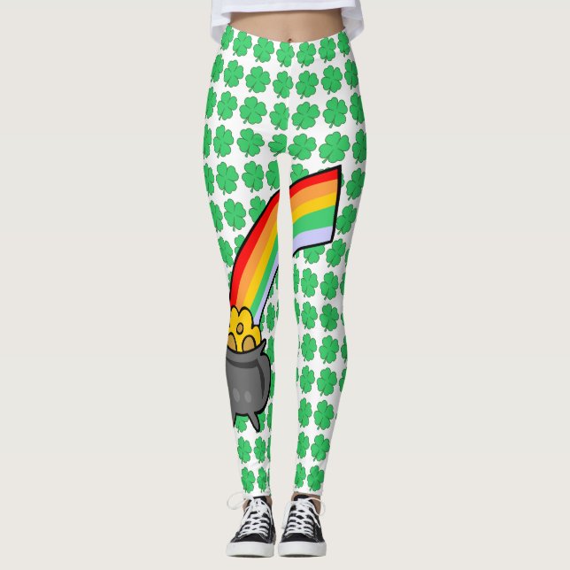 Fyra Löv-Klöver-pot av Guld-regnbåge Leggings (Framsida)