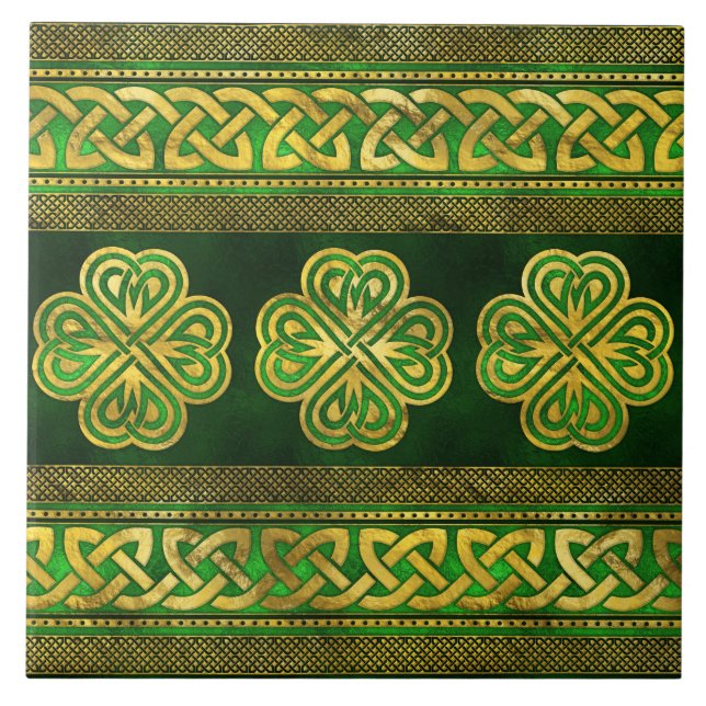 Fyra löv Lucky Klöver Shamrock Ornament Kakelplatta (Framsidan)