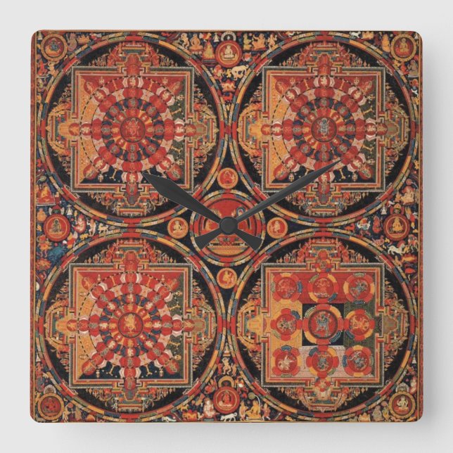 Fyra mandalas fyrkantig klocka (Framsida)