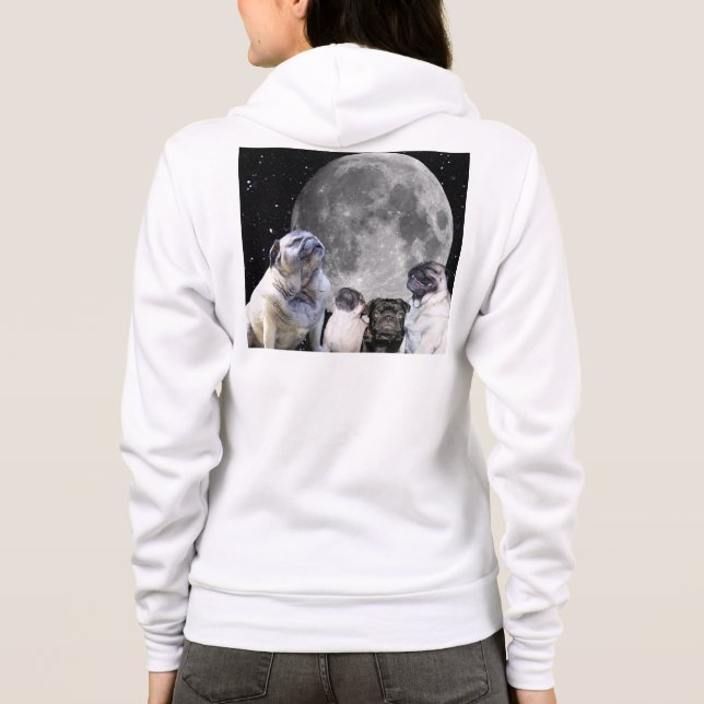 Fyra mopsmånekvinna Hoodie för vinande för ull Tröja (Baksida)