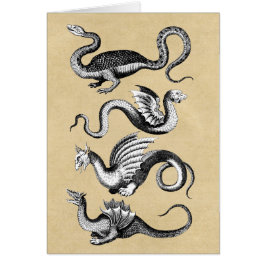 Fyra mytologiska drakmer Sepia Notecard Hälsningskort