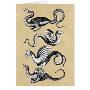 Fyra mytologiska drakmer Sepia Notecard Hälsningskort