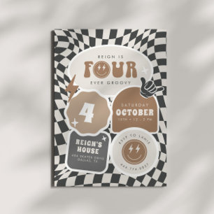 Fyra någonsin Groovy   Boys Fjärde Retro Skater Pa Inbjudningar