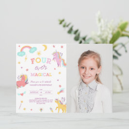 Fyra någonsin Magic Unicorn 4e födelsedagen Photo Inbjudningar
