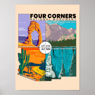 Fyra nationella minnesmärken över hörn med Park Poster