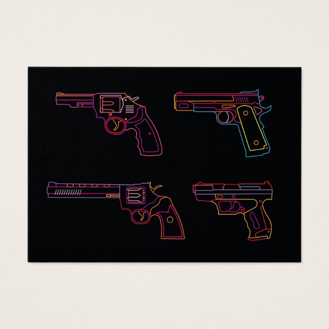 Fyra Neon Handgun-skyltar Visitkort (Framsidan)