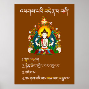 Fyra noble Truths Buddha-undervisningen på tibetan Poster