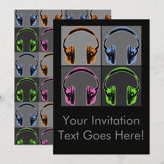 Fyra PC Art-hörlurar Inbjudningar (Fram/baksida)
