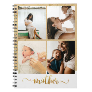 Fyra Photo Collage New mamma Gravid Gift Anteckningsbok