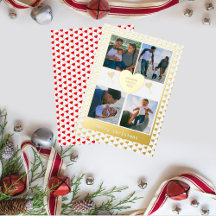 Fyra Photo Family Namn Guld Red Hearts jul