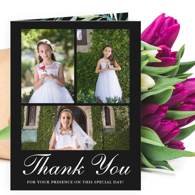 Fyra Photo Greenery First Communion Black Tack Kort (Skapare uppladdad)