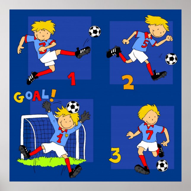 Fyra pojkar som spelar fotboll poster (Framsidan)