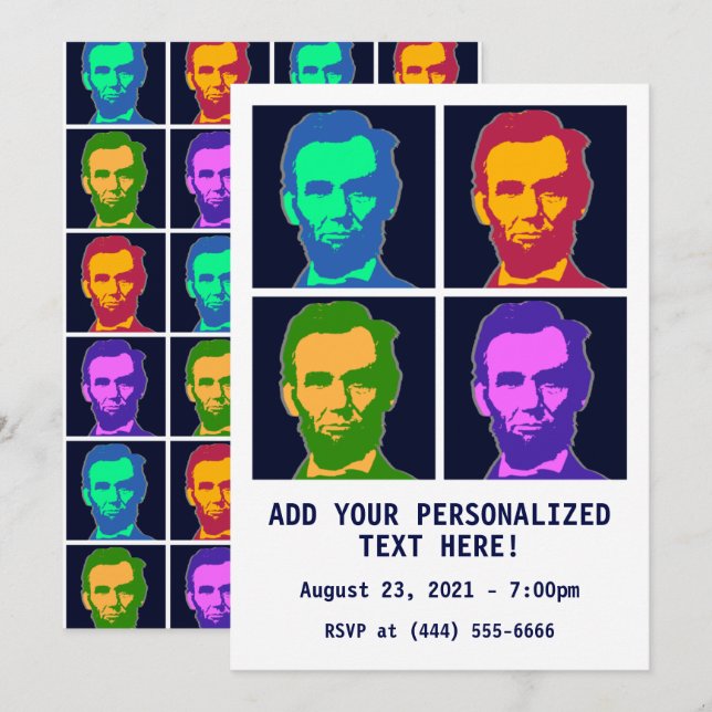 Fyra pop Art Abraham Lincolns Inbjudningar (Fram/baksida)