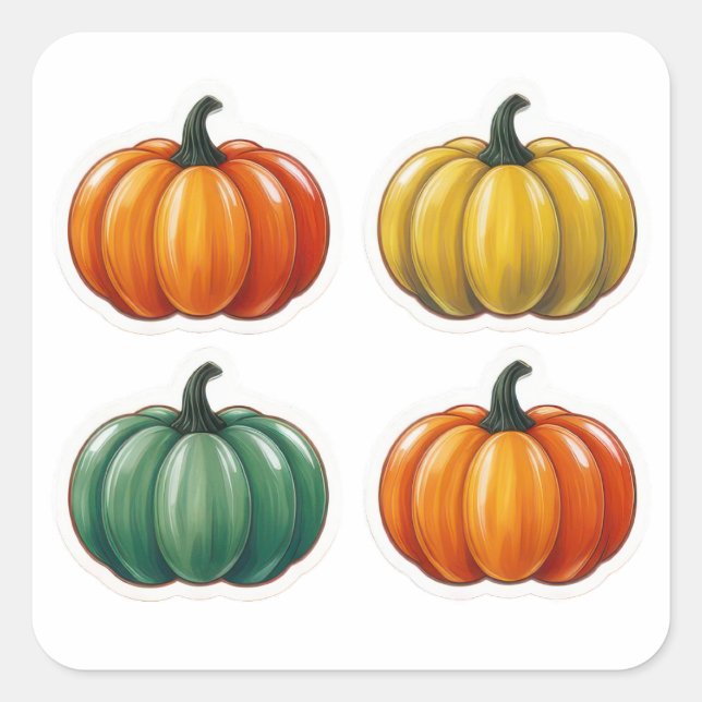 Fyra Pumpkin Stickers Fyrkantigt Klistermärke (Framsida)