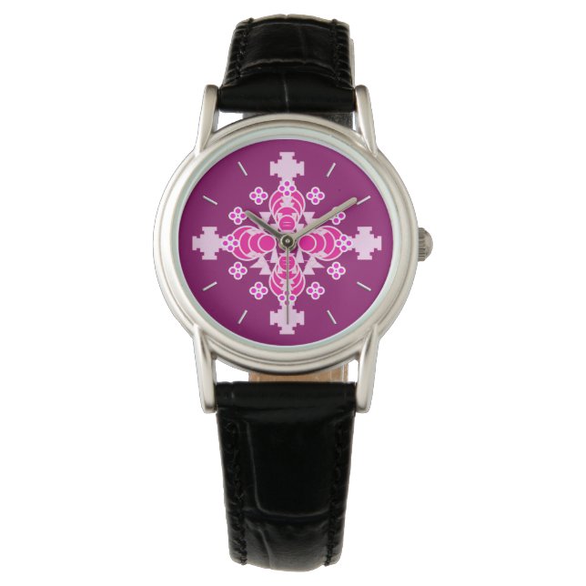 Fyra punkter Mandala - blekens rosa och plommon Armbandsur (Framsida)