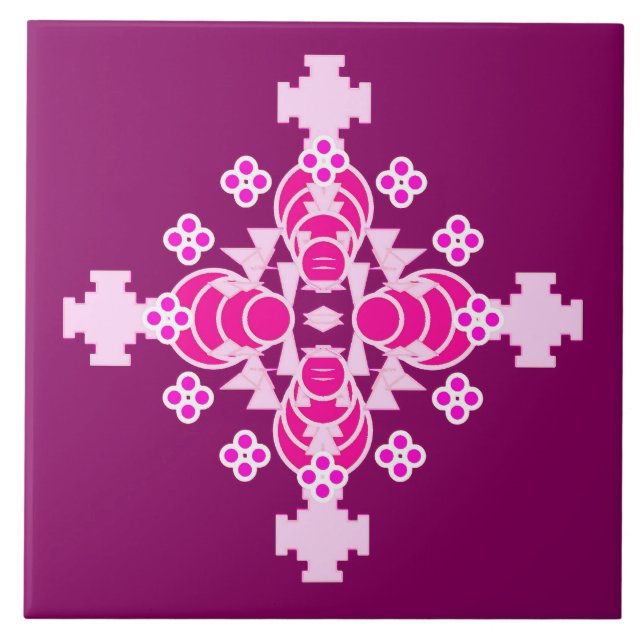 Fyra punkter Mandala - blekens rosa och plommon Kakelplatta (Framsidan)