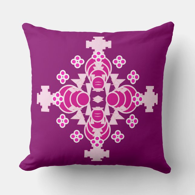 Fyra punkter Mandala - blekens rosa och plommon Kudde (Framsida)