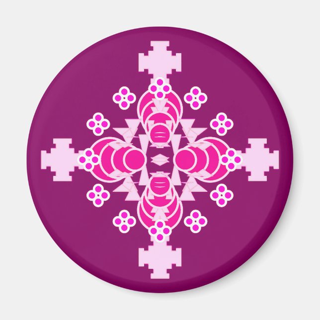 Fyra punkter Mandala - blekens rosa och plommon Magnet (Framsidan)