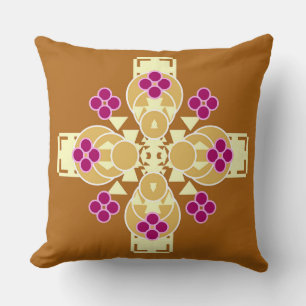 Fyra punkter Mandala - guld, grädde och violett Kudde
