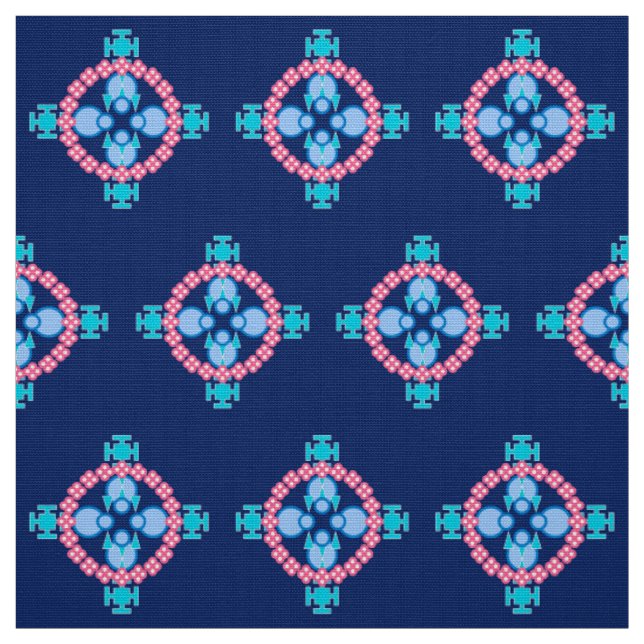 Fyra punkter Mandala, Indigo Blue, Turquise & Rosa Tyg (Provkarta)