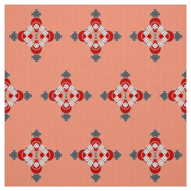 Fyra punkter Mandala, koral, Grått/Grått och röd Tyg (Provkarta)