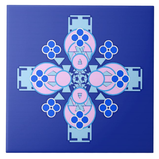 Fyra punkter Mandala - orkidé, blå och kobolt Kakelplatta (Framsidan)
