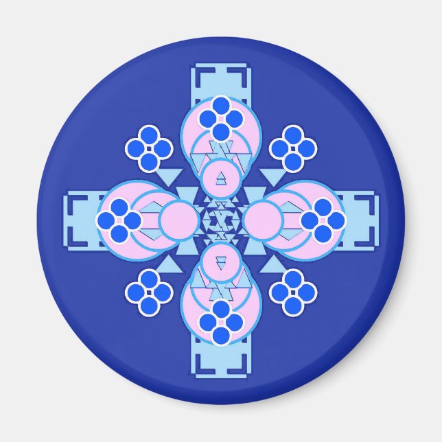 Fyra punkter Mandala - orkidé, blått och kobolt Magnet (Framsidan)