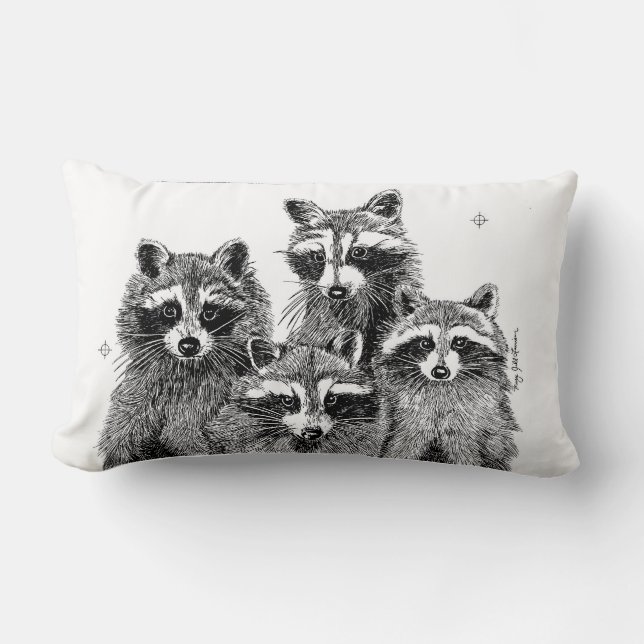 Fyra Raccoons kudder Lumbarkudde (Framsida)
