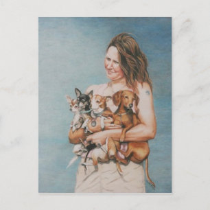 Fyra Räddingar Hund Art-vykort Vykort